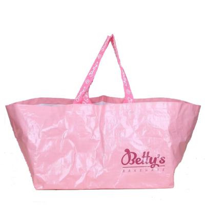 China Large Sizes Durable Laminated Bag Pink Woven Double Handles Embroidery Logo Tote Custom PP Woven Shopping Bag for sale