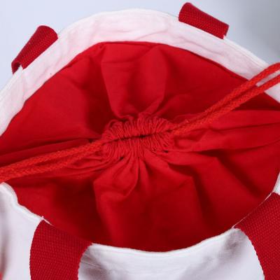 China Factory Customized Recyclable Cute Eco Drawstring Canvas Cotton Double Function Handled Gift Bag for sale