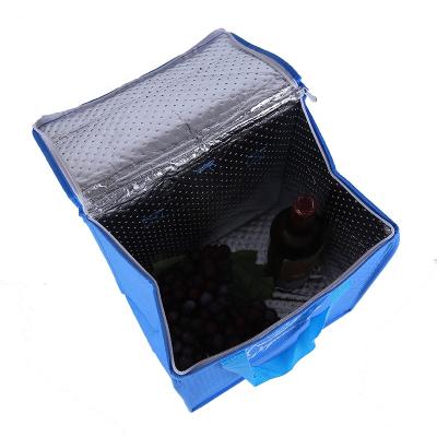 China Customized Recyclable Nonwoven Material Insulated Outside Reusable Grocery Zipper Insulated Cooler Bag for sale