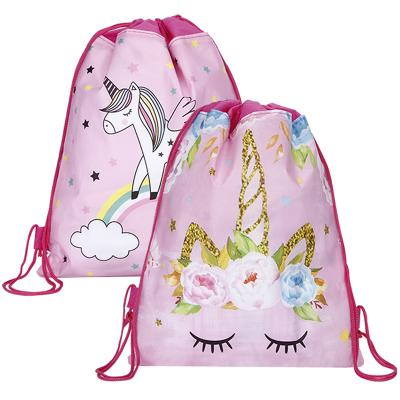 China Eco-Friendly Girls Travel Storage Package Cartoon School Rides Kids Birthday Gifts Unicorn Drawstring Bag for sale