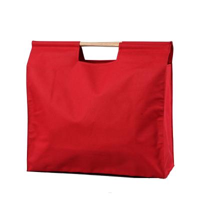 China New Style Handled Shopping Bags, 600D Tote Bag With Wooden Handles, Simple Polyester Bag With Wooden Handle for sale