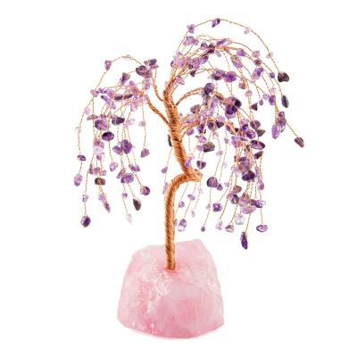 China Natural Feng Shui Gemstone Fortune Tree from Europe Rose Quartz Base Amethyst Crystal for sale