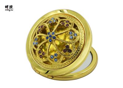 China Gold Souvenir Vintage Makeup Compact Mirror Zinc Alloy Gold for Retail Market for sale