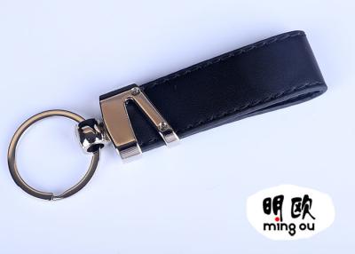 China Black Clolor Personalised Leather Keyring , Engraved Leather Keychain for sale