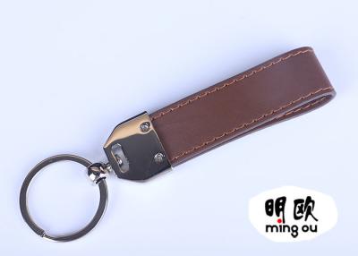 China Personalised Hanging Leather Key Tag Silver Metal With Laser Engraved Logo for sale