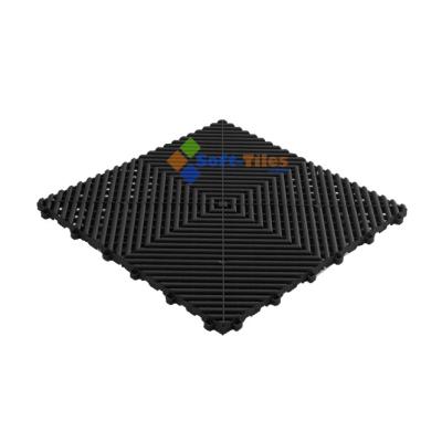 中国 Black PP Interlocking Floor Tile 400*400mm For Use In Garages Workshop 販売のため