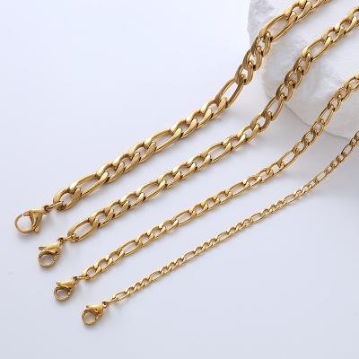 China Waterproof Non To Tarnish Jewelry Stainless Steel 18k Gold Plated Figaro Chain Necklace for sale