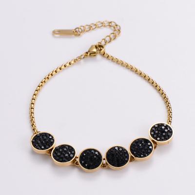 China FASHIONABLE Chain Adjustable Black Stainless Steel Rhinestone CZ Crystal Charm Bracelets For Women for sale