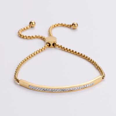 China FASHIONABLE High Quality 18k Gold Adjustable Chain White Crystal Steel Bar Stainless Steel Bar Bracelet for sale