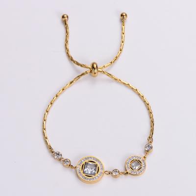 China Trendy Sparkle Trendy Zircon Chain Slider Stainless Steel Korean Fashion Gold Bracelet Women for sale