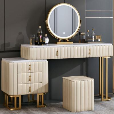 China Wholesale Adjustable Table Light Makeup Luxury Marble Dresser (Other) With Drawers Bedroom Furniture Modern Simple Nordic Dark Green Dressing Table for sale