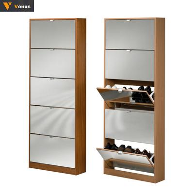 China Hot Selling Modern Flip-down Shoe Cabinet Flip-down Mirrored High Quality Wooden Shoe Stand Wooden Shoe Cabinet Cabinet With Mirror for sale