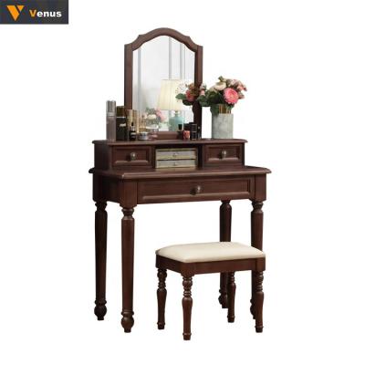 China Customizable Solid Wood Dressing Table (Other) Selling Beautiful Walnut Color Living Furniture Hot Adjustable Neoclassical Wooden Bedroom Dresser for sale