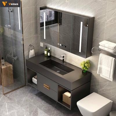 China Modern Luxury Solid Wood White Lacquer Bathroom Equipment Drawer Storage Carrara Marble Top Bathroom Vanity for sale