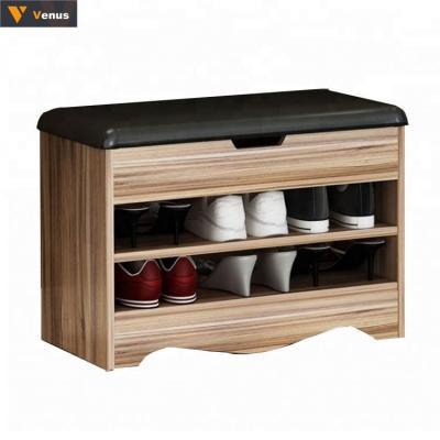 China Wooden Shoe Cabinet Bench (Other) Oak Color MDF PU Seat Shoe Cabinet Bench Adjustable Durable Modern Wooden Shoe Stool for sale