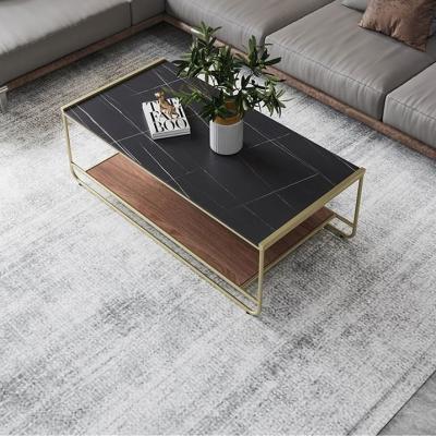 China Italian Nordic luxury modern simple marble coffee table small coffee table combination cabinet TV table rock slate wood wooden tea table for sale