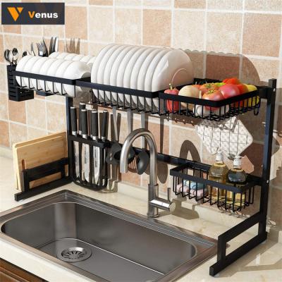 China Hot Selling Waterproof Kitchen Stainless Steel Cutlery Rack Over Sink Dish Cup Storage Rack Stainless Steel Dish Drying Rack Household for sale