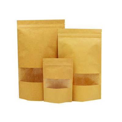 China Biodegradable Natural Brown Kraft Paper Food Packaging Bags With Zipper And Window for sale