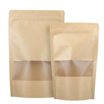 China Recycled Materials Recycled Kraft Paper Laminated Plastic Zipper Backing Up Pouch Tote Bag With Window for sale