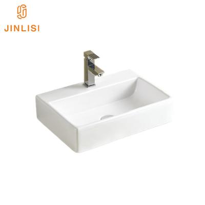 China Eco-friendly Rectangular Single Hole Countertop Faucet Bathroom Hotel Family Family Ceramic Basin Sink for sale