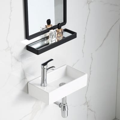 China Eco-friendly Mini Rectangular Left Side Corner High-grade Wash Basin Wall Mounted Bathroom Hanging Waschbecken Sink for sale