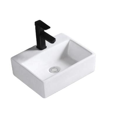 China Eco-friendly Rectangular Small Wall Hung Mounted Hand Wash Sink Ceramic Wall Basin For Project for sale