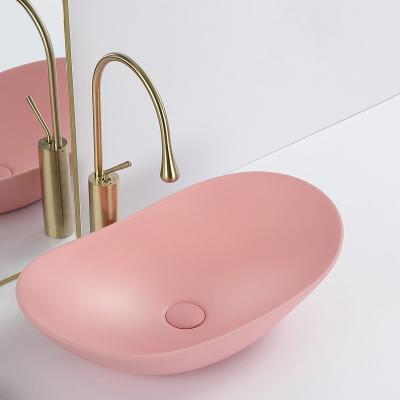 China 2022 Popular Colorful Vessel Wash Hand Basin Countertops Ceramic Pink Sink Eco-friendly Bathroom Sink for sale