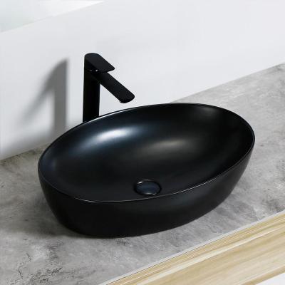 China Countertop Wash Hand Basin Color Eco-friendly Bathroom Sinks Oval Ceramic Matte Black Bathroom Washroom Home High Quality Hotel, Bathroom for sale