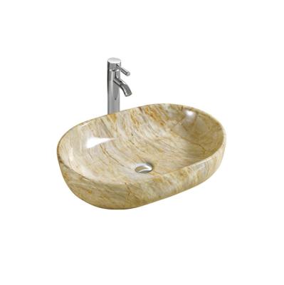 China Eco-Friendly Oval Beige Marble Lavabo Ceramic Face Wash Basin Hand Countertop Wash Downs Bathroom Home Washroom Hotel, Bathroom for sale