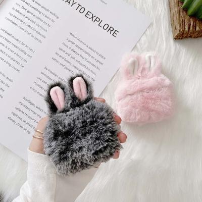 China Fashion.simple designer Cute Autumn Winter Warmer Bunny Fur Earphone Case Cover High Quality Custom Protector for airpods pro for sale