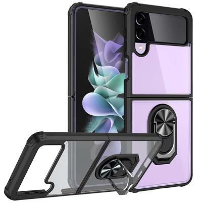 China New Phone Anti-drop Accessories Clear Black TPU Kickstand Sliver Car Mount Phone Soft Shockproof Cases For Samsung Galaxy Z Flip 3 for sale