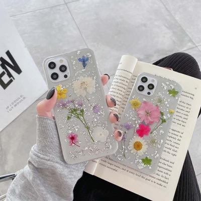 China High Quality Anti-fall Real Flowers Dry Transparent Soft Tpu Phone Case For iPhone 12 Pro for sale