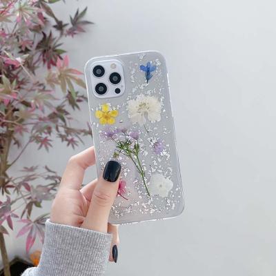 China New Arrival Anti-fall Beautiful Real Epoxy Phone Case 3D Flower Dry Phone Cover Case For iPhone11/11 Pro X/XR/8 for sale