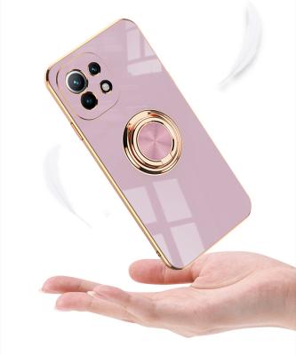 China New Design Anti-fall Plated Silicon Ring Kickstand Silm Light Purple Shockproof Phone Case For Xiaomi 11 pro for sale