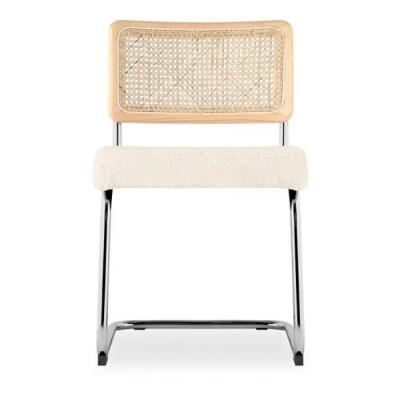 China Adjustable (other) Factory Direct Sale Free Sample Metal Legs Chair Rattan Woven Back Velvet Dining Chairs with Cushion Seat for sale