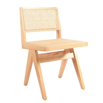 China Solid wood Modern Nordic Cane Dining Room Rustic Hand Chair Frame Solid Wood Rattan Chair Rubber Wooden Armless K chair for sale