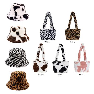 China Fashion Autumn Winter 2021 Designer Bucket Hat And Purse Sets Fur Bags Below Women Handbags Ladies Shoulder for sale