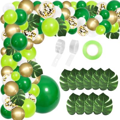 China Eco-Friendly Material Jungle Balloons Garland Arch Kit Green Balloons Arch Dinosaur Party Decoration With Artificial Tropical Palm Leaves for sale