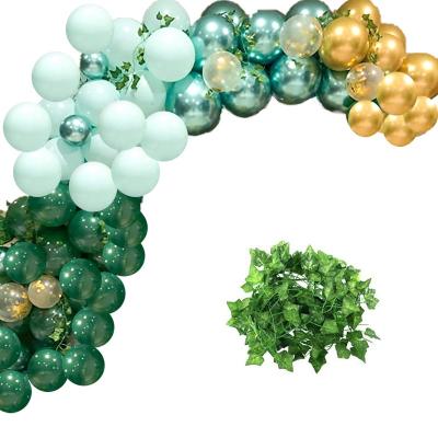 China Eco-friendly Material Metallic Jungle Green Gold Confetti Safari Balloon With Artificial Leaf Garland Party Decoration for sale