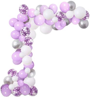 China Eco-friendly Material Balloon Arch Kit Pastel Purple White Silver Confetti Helium Latex Balloons Garland Pack 102 Pcs With 16ft Tape Stripe And Glue Dot for sale