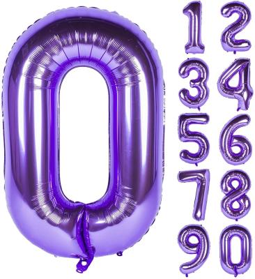 China New 32 inch number 0 1 2 3 4 5 6 7 8 9 number 0 1 2 3 4 5 6 7 8 9 eco-friendly material purple helium foil birthday party balloons for birthday party balloons for sale