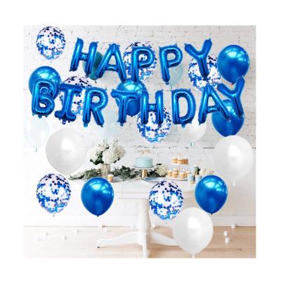 China 2021 New Happy Birthday Balloon Banner Balloons Eco-friendly Blue White Balloons Foil Material Happy Birthday for sale