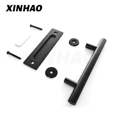 China Modern Pull and Flush Door Handle Set in Black Sliding Barn Door Hardware Handle, Sliding Barn Door Handles Durable Steel Construction for sale