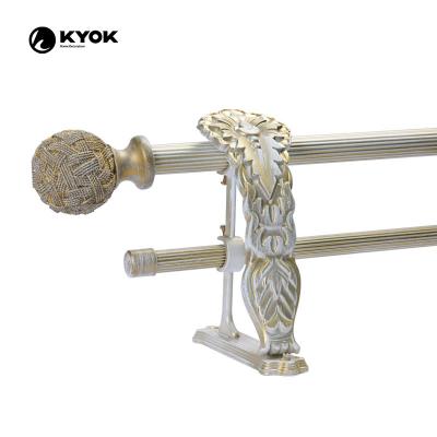 China Antique Mid Century Modern Decorative Ball KYOK Poles Curtain Poles Frame Wrap Around Double Wooden Curtain Rod for sale