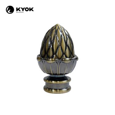 China Art Decor KYOK leaf curtain rods finial in acorn antique brass cubicles finial used for sale