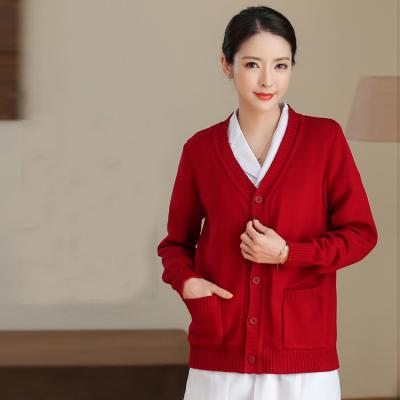 China New Design Hospital Winter Wear Ladies Knitted Cardigan Nurse Sweater for sale