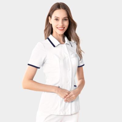 China Hospital Hospital Use Uniform Collar Down Nurse Uniform Coat Short Sleeve for sale