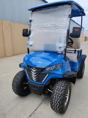 Chine Chariot de golf tout-terrain électrique bleu à 2 places, pneus haute puissance de 12' avec frein à disque et batterie au lithium à vendre