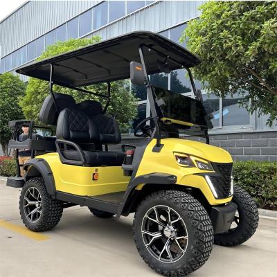 China 2+2-Seater Luxury Bright Yellow Electric Golf Cart With High Horsepower 14-Inch Off-Road Tires Lithium Battery for sale