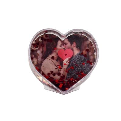 China 2021 Christmas Hot Clear Heart Shape ABS Sales Wedding Acrylic Shaker Frame Glitter Water Picture for sale